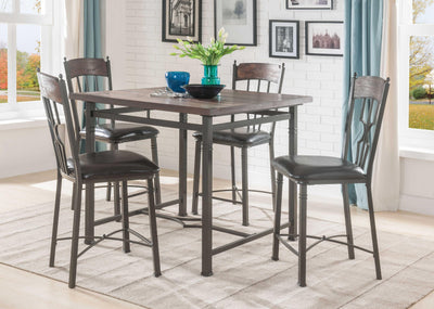 Metal Counter Height Table with Wooden Top and Straight Legs, Brown and Black