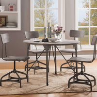 Metal Dining Table with Circular Wooden Top and Caster Wheels, Gray