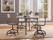 Metal Dining Table with Circular Wooden Top and Caster Wheels, Gray