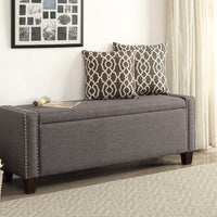 Linen Upholstered Wooden Bench with Storage, Gray and Brown