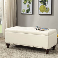 Faux Leather Upholstered Wooden Bench with Storage, White and Brown