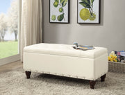 Faux Leather Upholstered Wooden Bench with Storage, White and Brown