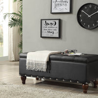 Faux Leather Upholstered Wooden Bench with Storage, Black and Brown