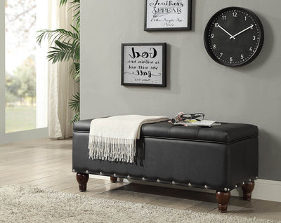 Faux Leather Upholstered Wooden Bench with Storage, Black and Brown