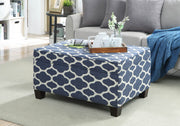 Fabric Upholstered Wooden Bench with Storage, Blue and White
