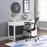 Convertible Wooden Desk with Spacious Side Door Storage and Castors, White