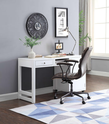 Convertible Wooden Desk with Spacious Side Door Storage and Castors, White