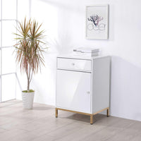 Metal Base Wooden Cabinet with Drawer and Door Storage, White and Gold