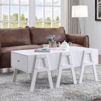 Three Drawers Wooden Convertible Coffee Table with Angled Legs, White