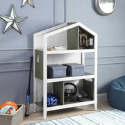 Wooden Kids Bookcase with Five Open Shelves, Gray and White