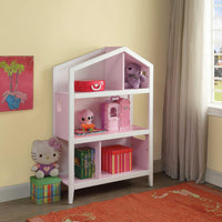 Wooden Kids Bookcase with Five Open Shelves, Pink and White