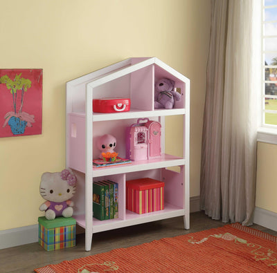 Wooden Kids Bookcase with Five Open Shelves, Pink and White