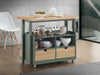 Dual Tone Wooden Kitchen Cart with Three Open Shelves and Three Drawers, Brown and Green