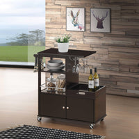 Wooden Kitchen Cart with Serving Tray and Spacious Storage, Brown
