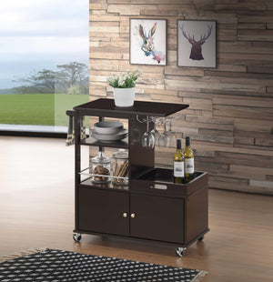 Wooden Kitchen Cart with Serving Tray and Spacious Storage, Brown