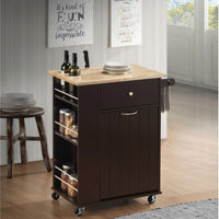 Spacious Wooden Kitchen Cart with Bottle Holders and Towel Rack, Brown