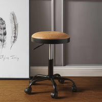 Adjustable Metal Stool with Leatherette Upholstered Seat, Set of Two, Caramel Brown and Black