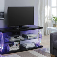 Modern Style Wooden TV Stand with Acrylic Posts and LED Lighting, Black and Clear
