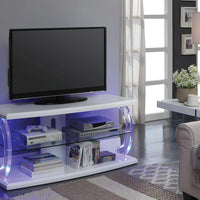 Modern Style Wooden TV Stand with Acrylic Posts and LED Lighting, White and Clear