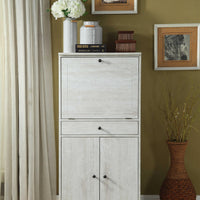 Spacious Wooden Wine Cabinet with Drop Down Storage and Double Door Cabinet, White