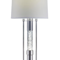 Contemporary Metal Table Lamp with Fabric Drum Shade, Silver and White