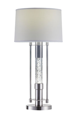 Contemporary Metal Table Lamp with Fabric Drum Shade, Silver and White