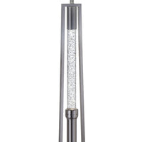 Metal Floor Lamp with Fabric Drum Shade and LED Glass Cylinder, Silver and White