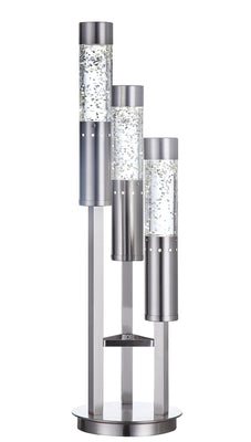 Contemporary Metal Table Lamp with Three LED Glass Tubes, Silver