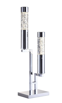 Contemporary Metal Table Lamp with Two LED Glass Cylinders, Silver