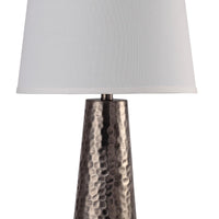 Transitional Metal Table Lamp with Empire Shaped Fabric Lamp Shade, White and Bronze