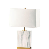 Contemporary Metal Table Lamp with Rectangular Fabric Shade, White and Gold