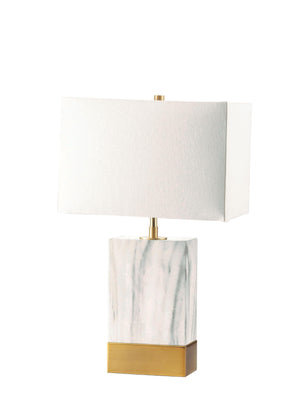 Contemporary Metal Table Lamp with Rectangular Fabric Shade, White and Gold
