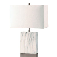 Contemporary Metal Table Lamp with Rectangular Fabric Shade, White and Silver