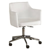 Faux Leather Upholster Metal Swivel Chair with Low Profile Back, White and Silver