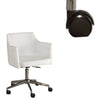 Faux Leather Upholster Metal Swivel Chair with Low Profile Back, White and Silver