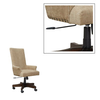 High Back Polyester Upholstered Wooden Swivel Chair with Adjustable Seat, Brown and Black