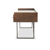 Three Drawers Wooden Desk with Tubular Metal Base and Bar Handles, Brown and Black