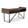 Three Drawers Wooden Desk with Tubular Metal Base and Bar Handles, Brown and Black