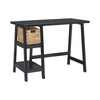 Distressed Wooden Desk with Two Display Shelves and Trestle Base, Small, Black