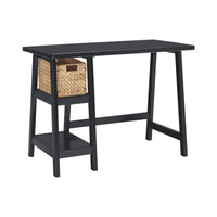 Distressed Wooden Desk with Two Display Shelves and Trestle Base, Small, Black