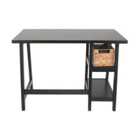 Distressed Wooden Desk with Two Display Shelves and Trestle Base, Small, Black