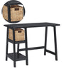Distressed Wooden Desk with Two Display Shelves and Trestle Base, Small, Black