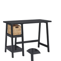 Distressed Wooden Desk with Two Display Shelves and Trestle Base, Small, Black
