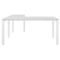 Metal L Shape Desk with Frosted Glass Top and Block Legs, White
