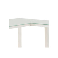 Metal L Shape Desk with Frosted Glass Top and Block Legs, White