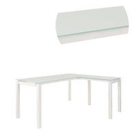 Metal L Shape Desk with Frosted Glass Top and Block Legs, White