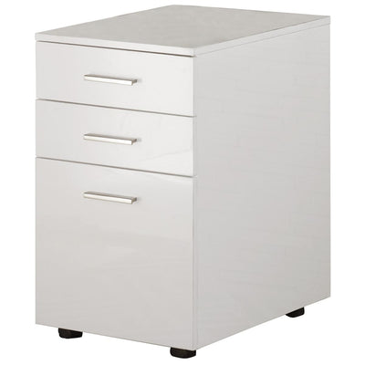 Modern Three Drawers Wooden File Cabinet with Castors, White