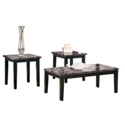 Faux Marble Top Table Set with Tapered Wooden Legs, Set of Three, Black and Gray