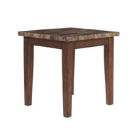 Rustic Style Faux Marble Top Table Set with Tapered Wooden Legs, Set of Three, Brown