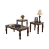 Traditional Style Wooden Table Set with Turned Legs and Faux Marble Top, Set of Three, Dark Brown